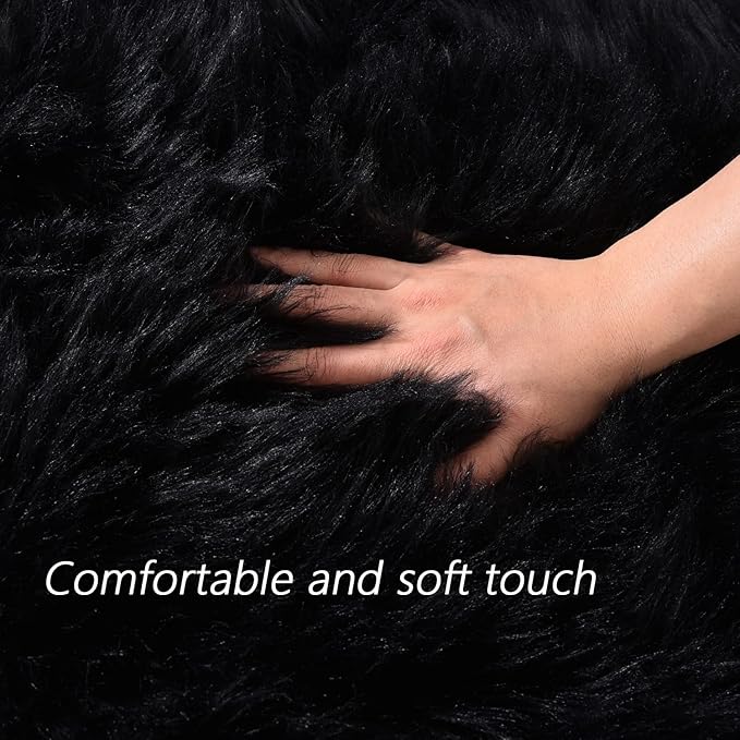 Latepis 10x14 Area Rugs for Living Room Black Fur Faux Sheepskin Rug Large Fuzzy Rugs Shaggy Fluffy Rug for Bedroom Sofa Office Entertainment Room, Rectangle