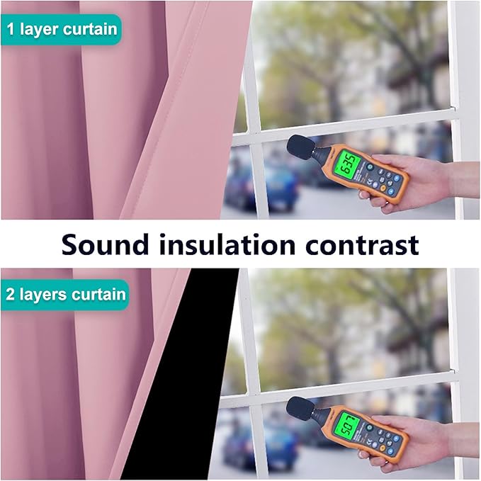 NICETOWN 100% Blackout Curtains with Black Liners, Solid Thermal Insulated Full Blackout 2-Layer Lined Drapes, Energy Efficiency Window Draperies for Bedroom (2 Panels, 42" W by 63" L, Crystal Pink)