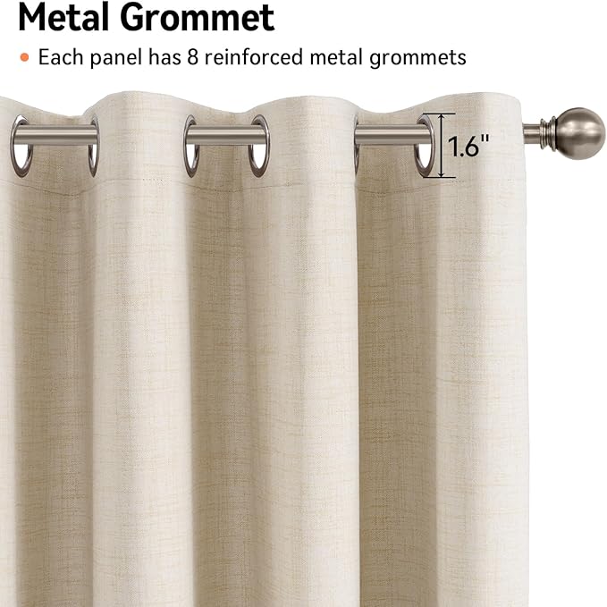 100% Blackout Shield Linen Blackout Curtains for Bedroom, Butter Cream Grommet Curtains for Living Room, Thermal Insulated Room Darkening Drapes for Nursery, Boho Home Decor, 50" W x 72" L, 2 Panels