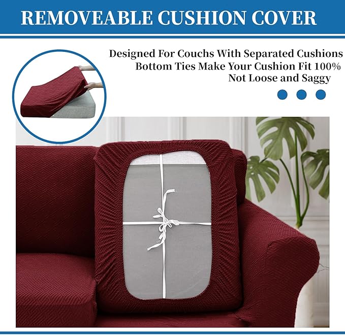 XINEAGE 2026 New 4 Pieces Extra Large Couch Covers for 3 Cushion Sofa Super Stretch Sofa Cover for 3 Large Seat Cushion Universal Fitted Slip Cover for Living Room (Wine Red), 91"-110"(3 Cushions)