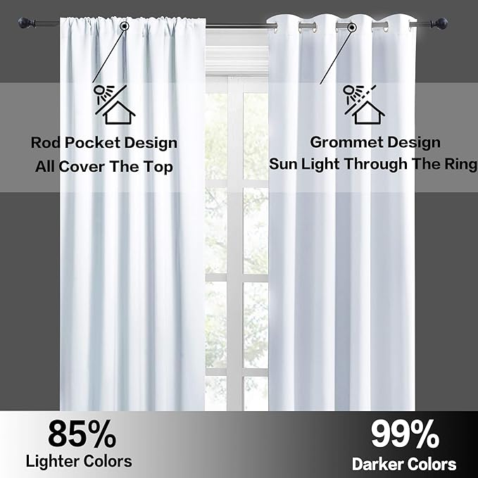 RYB HOME Short Curtains for Bedroom, Room Darkening Insulated Summer Heat Light UV Blocking Energy Saving Drapes for Nursery, Width 34 by Length 48, Greyish White, Set of 2