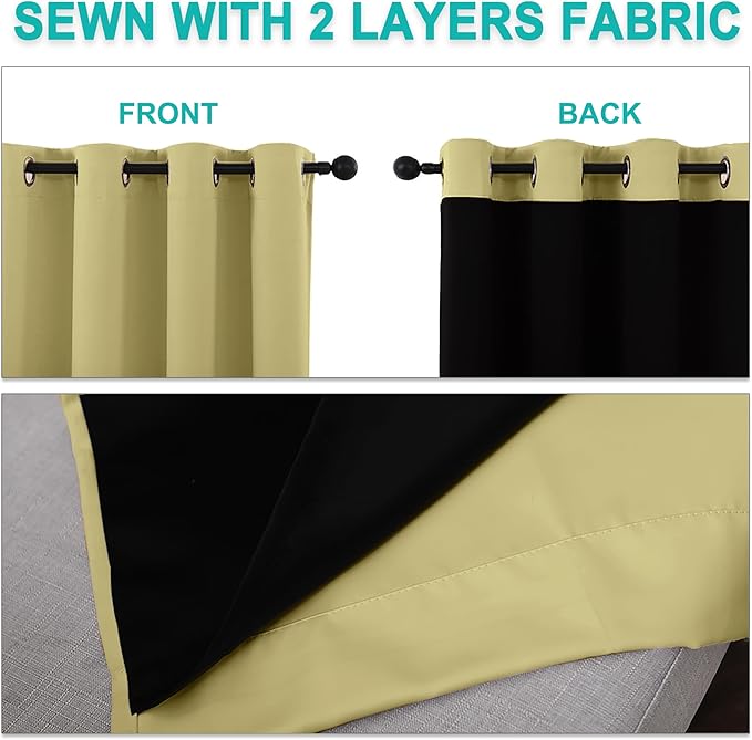 NICETOWN Paler Yellow Full Shade Curtain Panels, 37" Wide x 70" Long, Pair of Thermal Insulated & Energy Efficiency Blackout Curtains for Living Room Windows, Lined Silky Performance Window Dressing