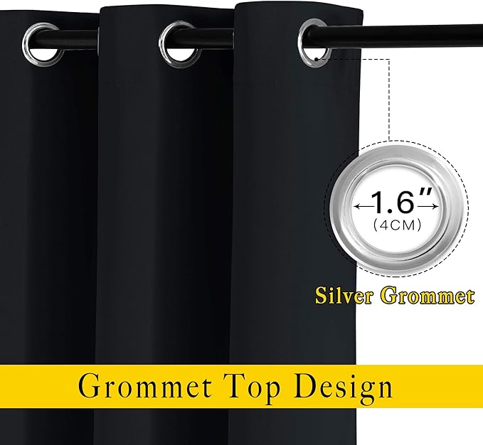 NICETOWN Black Out Curtains 102 inches Long - Grommet Thermal Insulated Solid Blackout Curtains & Drapes Privacy Sound Reducing for Bedroom/Living Room (W66 x L102, Black, 2 Panels)