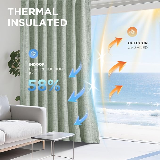 Joydeco Blackout Curtains for Bedroom - 90 Inch Long 100% Light Blocking 2 Panels Sage Green Drapes, Thermal Insulated Room Darkening Curtains, Linen Textured for Living Room, Rod Pocket & Back Tabs
