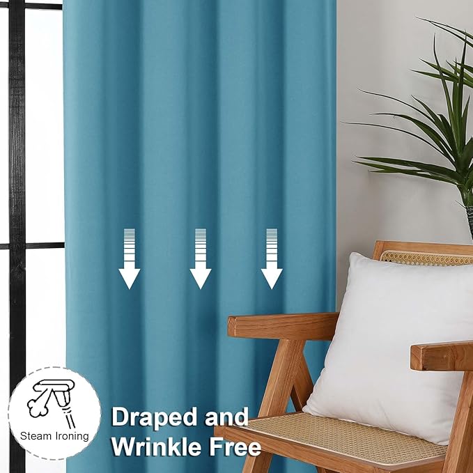 Simplebrand Ava Turquoise Blackout Curtains for Bedroom 72 Inch Length 2 Panels Set, Privacy Thermal Insulated Rod Pocket Door Window Curtains for Patio French Front Door, W40 x L72 Inch