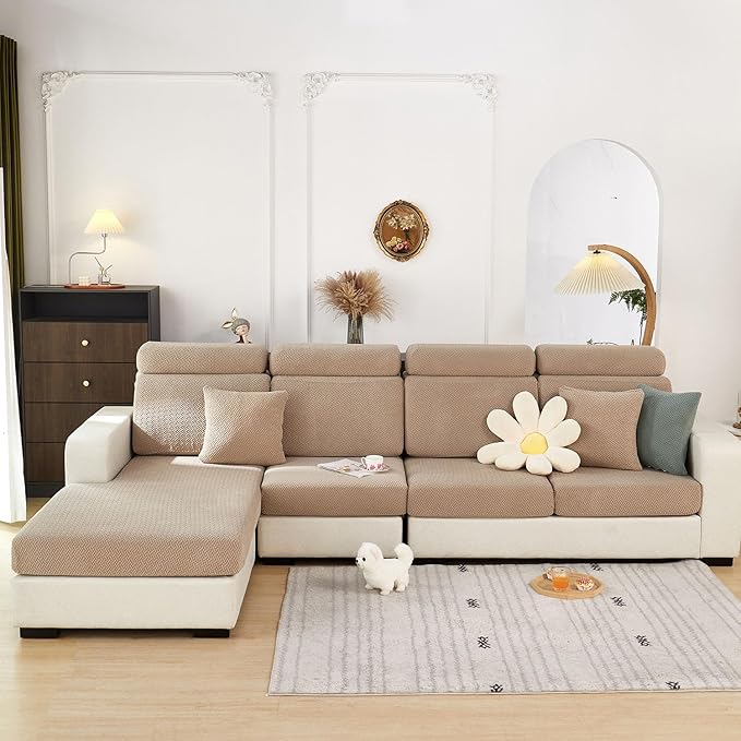 Sofa Covers Couch Covers for Sofa Pet Friendly Couch Cushion Covers Universal Sofa Covers Washable Stretch Slipcovers for Sectional Sofa (Texture Light Coffee,Back Cover L)