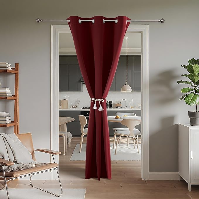 Joydeco Blackout Door Curtain for Doorway Privacy 90 Inches Long, Grommet Closet Curtain for Open Closet, Room Divider for Bedroom Living Room (Burgundy Red, 52Wx90L, 1 Panel)