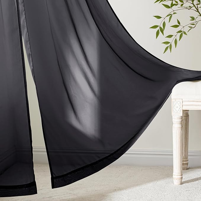 MIULEE Short Cafe Curtains 36 Inches Long, 4 Panels Set, Sheer Light Filtering Tier Curtains for Kitchen Windows Over Sink, Rod Pocket, 42W x 36 Inches, Black