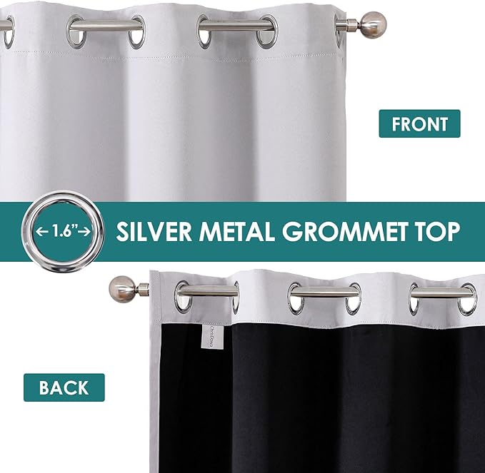 ChrisDowa 100% Blackout Curtains for Bedroom with Black Liner, 2 Thick Layers Total Blackout Thermal Insulated Grommet Window Curtains 2 Panels Set (Greyish White, 52 x 72 Inch)