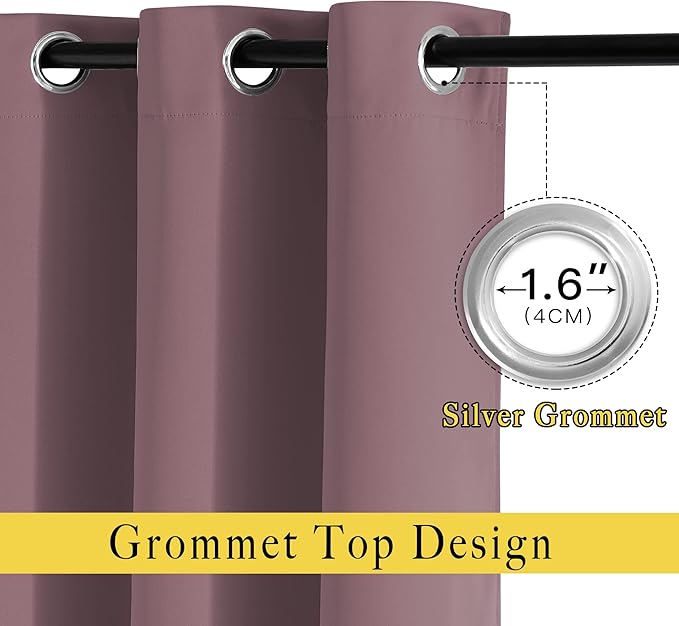 NICETOWN Living Room Curtains 95 inches Long - Sound Reducing Grommet Thermal Insulated Cold Blocking Romantic Blackout Window Treatments for Bedroom/Princess Room, Dry Rose, 2 Panels, W52 x L95