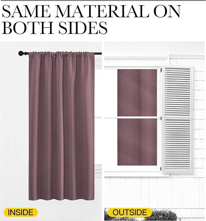 NICETOWN Bedroom Curtains for Kids Room, Window Treatment Thermal Insulated Solid Room Darkening Drape Panels for Girls Room (Dry Rose, Set of 2, 34 inches Width by 63 inches Length)