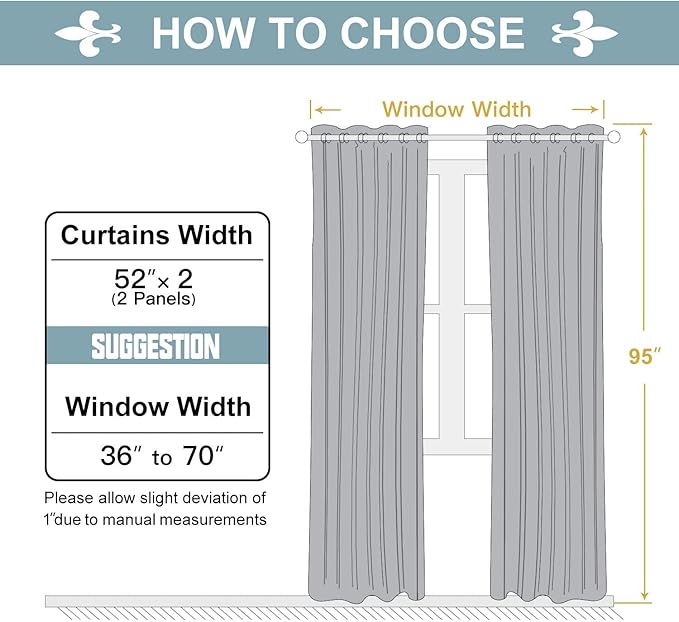 ChrisDowa Grommet Blackout Curtains for Bedroom and Living Room - 2 Panels Set Thermal Insulated Room Darkening Curtains (Light Grey, 52W x 95L)