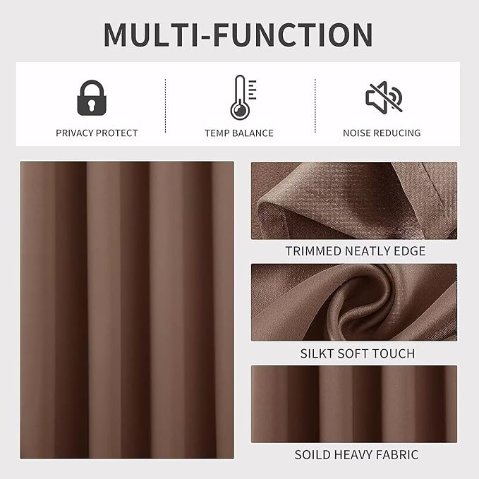 Joydeco Blackout Curtains 84 Inch Length 2 Panels Set, Thermal Insulated Long Curtains& Drapes 2 Burg, Room Darkening Grommet Drapes for Living Room Bedroom Window (W52 x L84 Inch, Brown)