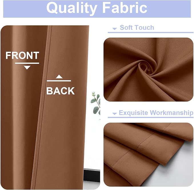Simplebrand Ava Sun Baked Short Blackout Curtains for Bedroom 45 Inches Long 2 Panels Set, Solid Thermal Insulated, Energy Saving Window Treatment Curtains Blackout Drapes, W40 x L45 Inch, Sun Baked