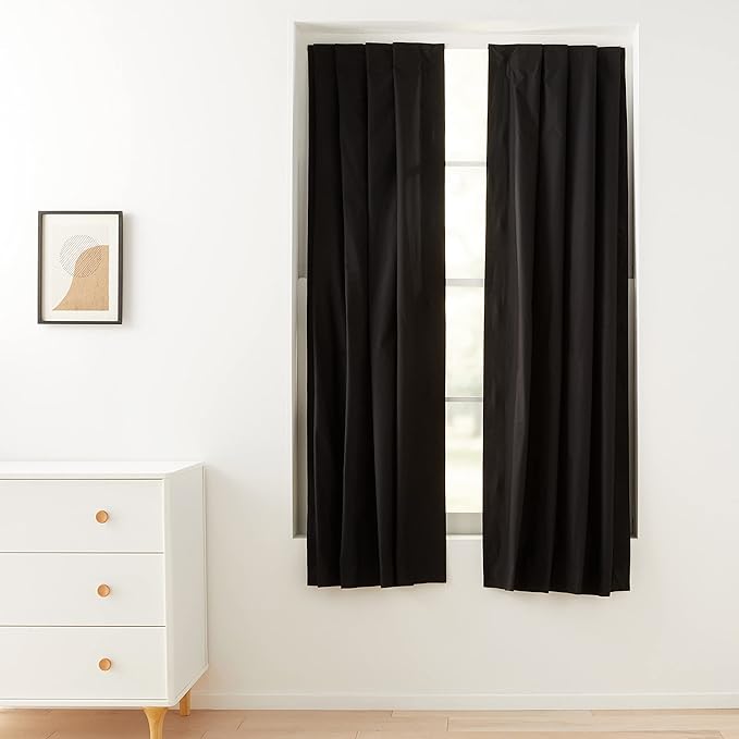 Amazon Basics Portable Energy Saving Noise Reducing Blackout Curtain Shade with Suction Cups, Fits Windows, 50"W x 78"L, Black, 2-Pack