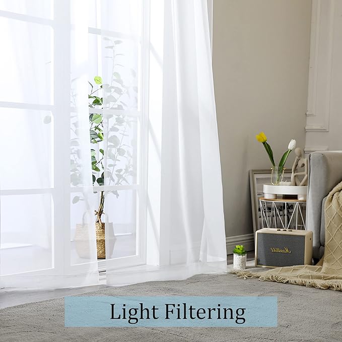 OWENIE White Sheer Curtains 96 Inches Long, Elegant Sheer Curtains for Bedroom, Window Voile Sheer Curtain Panels/Drapes/Treatment for Living Room, 2Pcs, Each 42" W x 96" L