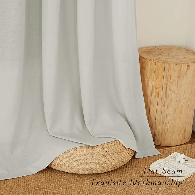 NICETOWN Thick Linen Gray Curtains 63 inches Long, Eyelet Top Privacy Assured with Light Filtering Drapes Flax Linen Blend Window Treatments for Bedroom, W55 x L63, 2 PCs