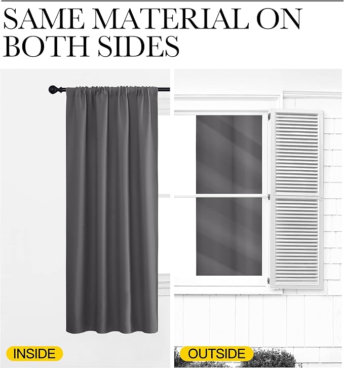 NICETOWN Blackout Curtain Panels for Window - Thermal Insulated Rod Pocket Blackout Drapes/Draperies for Dining Room (2 Panels, W52 x L72 inches, Grey)