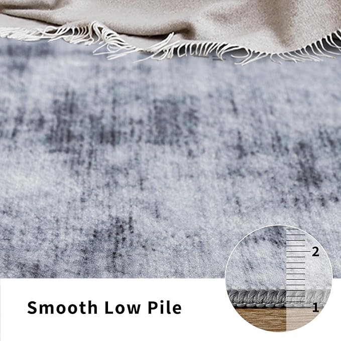 Toneed 2x6 Runner Rug Modern Abstract Hallway Rug Washable Non Slip Rubber Rugs for Kitchen Stairs Entryway Bedroom Living Room Printed Low Pile Foldable Accent Rugs Grey