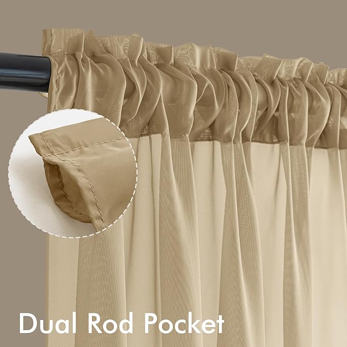 MIULEE Beige Sheer Curtains 84 Inches Long, 4 Panels Set, Rod Pocket Voile Drapes Light Filtering and Semi Transparent, Elegant Window Treatments for Bedroom Living Room,54 x 84 Inches