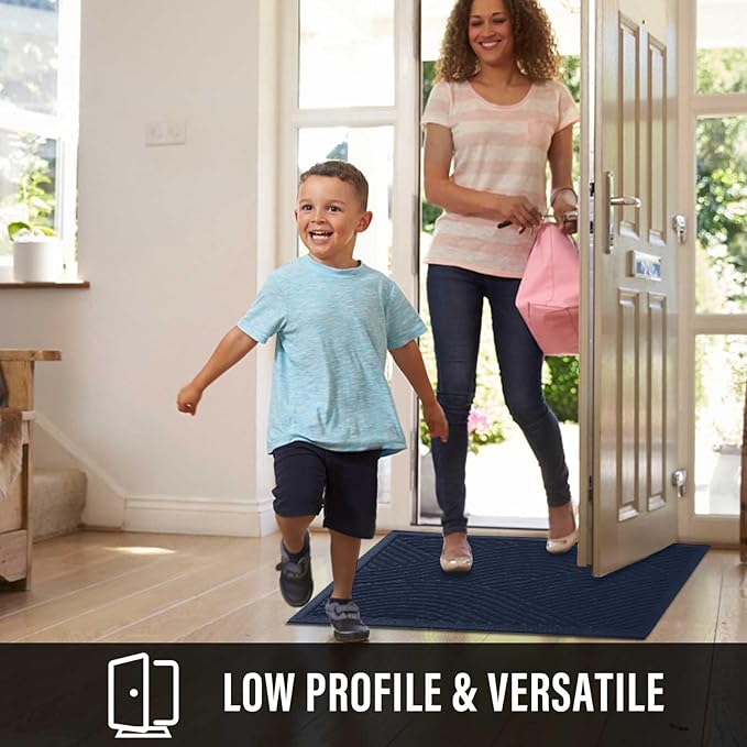 HIYARD Sturdy Front Door Mat, Absorbent Muddy Dirt Resist Welcome Door Mats Outdoor Indoor, Stain and Fade Resistant, Non-Slip Backing Entry Mat Low Profile Doormat for Entryway, 36×24, Blue