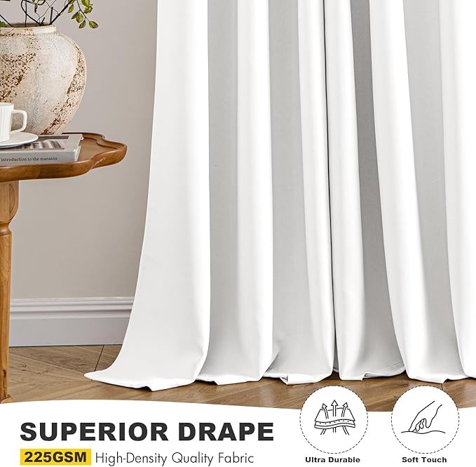 MIULEE Pure White Blackout Curtains for Bedroom Living Room 63 Inches Long 2 Panels, Thermal Insulated Room Darkening Drapes Solid Grommet Noise Reduction Light Blocking Window Treatments 50x63 Inch