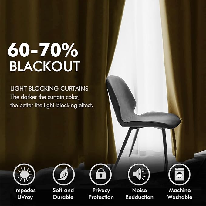 MIULEE 2 Panels Blackout Velvet Curtains Solid Soft Grommet Mustard Yellow Curtains Thermal Insulated Soundproof Room Darkening Black Out Drapes/Panels for Fall Living Room Bedroom 52 x 108 Inch
