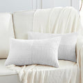 Fancy Homi 2 Packs White Lumbar Decorative Throw Pillow Covers 20x28 Inch for Living Room Couch Bed Sofa, Rustic Farmhouse Boho Home Decor, Soft Striped Corduroy Rectangle Accent Cushion Case 50x70 cm