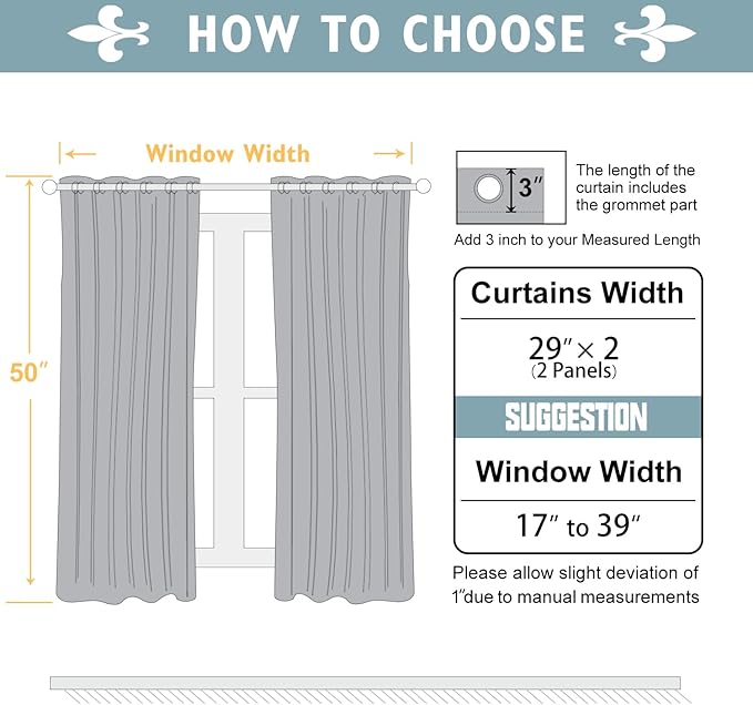 ChrisDowa Small Window Curtains 50 inches Long for Bedroom - Grommet Short Thermal Insulated Room Darkening Curtains for Kitchen (2 Panels, Navy Blue, 29 x 50 Inch)