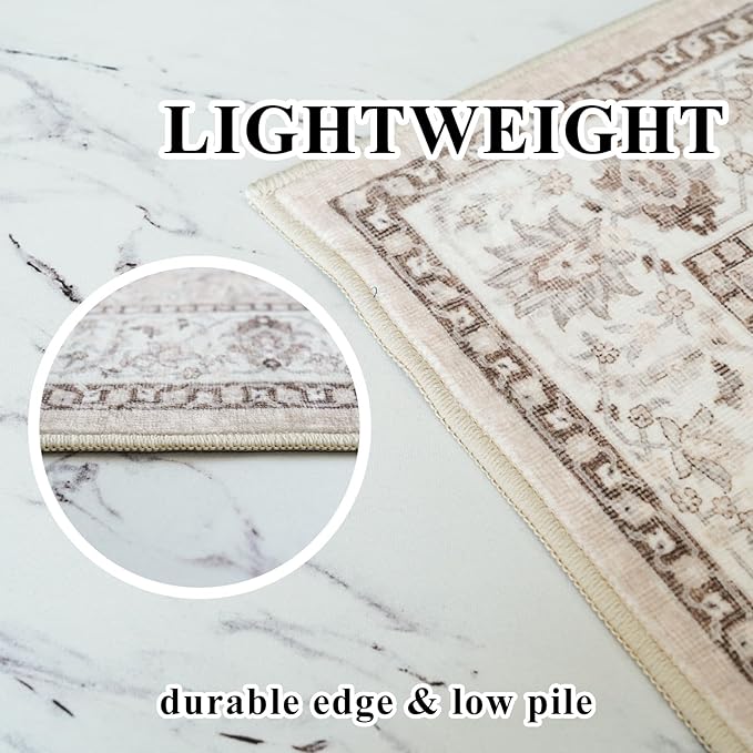 Living Room 6x9 Area Rugs: Farmhouse Washable Ultra Soft Carpet for Bedroom Nursery Indoor Vintage Stain Resistant Rug for Dining Room Non-Slip Durable Neutral Floor Mat for Pet Owners(6x9 Beige)