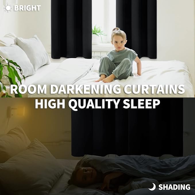 BGment Blackout Curtains for Bedroom - Grommet Thermal Insulated Room Darkening Curtains for Living Room, Set of 2 Panels (38 x 63 Inch, Black)
