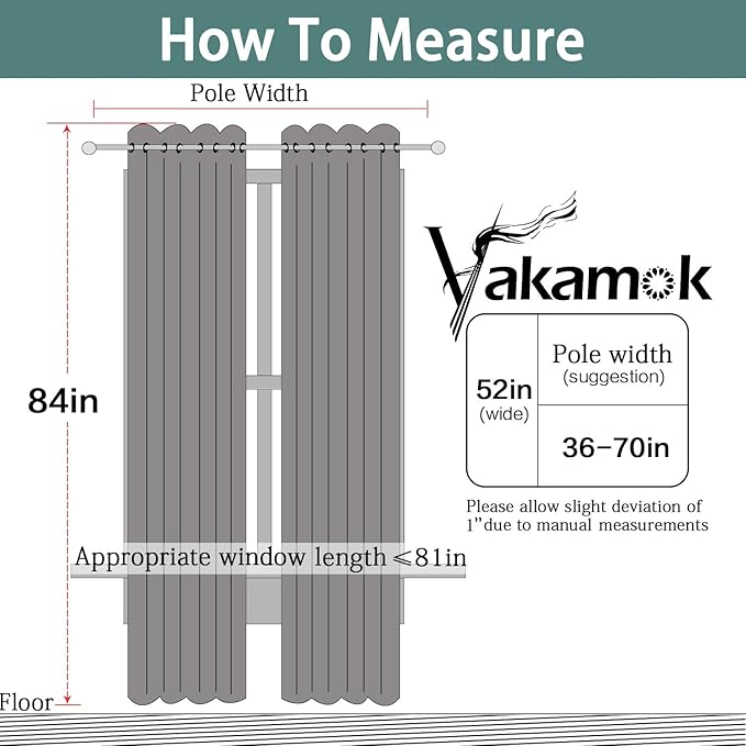Yakamok 100% Blackout Lined Pair Curtains, Window Treatment Thermal Insulated Soundproof Drapes for Bedroom(52Wx84L, Aqua, 2 Panels)