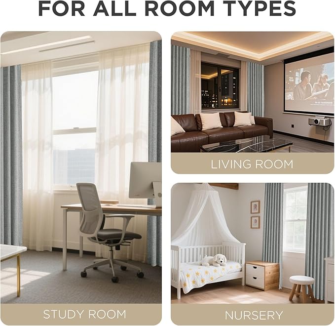 Joydeco Blackout Curtains for Bedroom - 100% Light Blocking 2 Panels Light Grey Drapes 42"W x 108"L, Thermal Insulated Room Darkening Curtains, Linen Textured for Living Room, Rod Pocket & Back Tabs