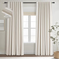 Topfinel 90 Inches Long Full Blackout Linen Curtains for Bedroom, Pinch Pleat Black Out Curtains, Viral Farmhouse Modern Lined Track Drapes 2 Panels Set for Living Room Sliding Door Winter