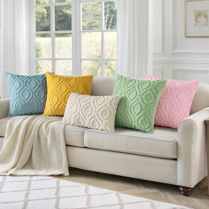 decorUhome Summer Throw Pillow Covers 22x22 Inch Set of 2, Soft Plush Faux Wool Aqua Solid Couch Pillow Covers, Accent Euro Sham Farmhouse Neutral Square Pillow Cases for Sofa Bed Living Room