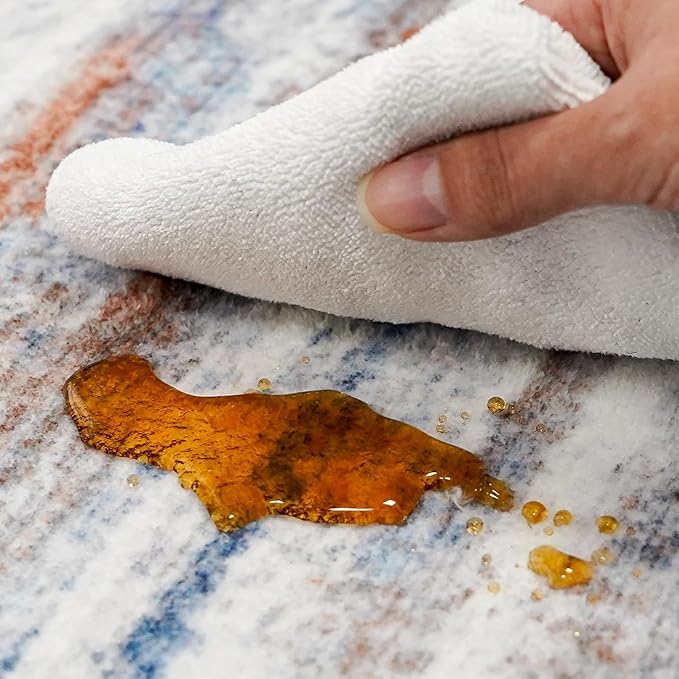 4x10 Wide Washable Runner Rug: Easy-to-Clean Runners for Hallway Entryway Kitchen Bedroom Living Room - Stain and Water Resistant Rugs with Non-Slip Backing - Soft Low-Pile Carpet Navy Grey