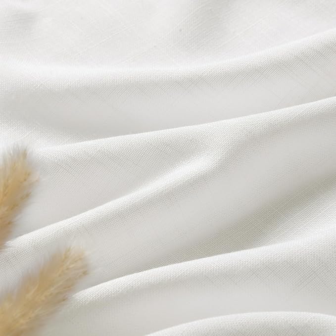 Off White Linen Curtains 80 inches Long for Bedroom Back Tab Light Filtering Privacy Sheer White Curtains Modern Farmhouse Coastal Decor White Cotton Textured Gauze Curtain 2 Panel Set 52x80
