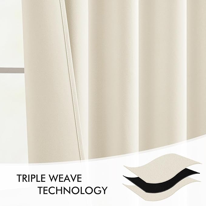 MIULEE Beige White Back Tab Blackout Curtain 96 Inch Long 2 Panels Set for Bedroom, Rod Pocket/Pinch Pleat Thermal Insulated Living Room Darkening Pleated Light Blocking Floor to Ceiling Drape