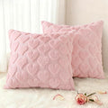decorUhome Valentine’s Day Soft Plush Throw Pillow Covers 16x16 Inch Set of 2, Faux Fur Pink Heart Decoration Neutral Square Pillow Covers for Couch Sofa Bed Cozy Farmhouse Holiday Decor