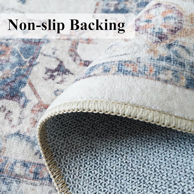 Washable Large 9x12 Area Rug: Living Room Oriental Non Slip Soft Rugs Indoor Low Pile Stain Resistant Carpet for Bedroom Dining Room Farmhouse Distressed Thin Home Decor Floor Mat (9x12 Brick)