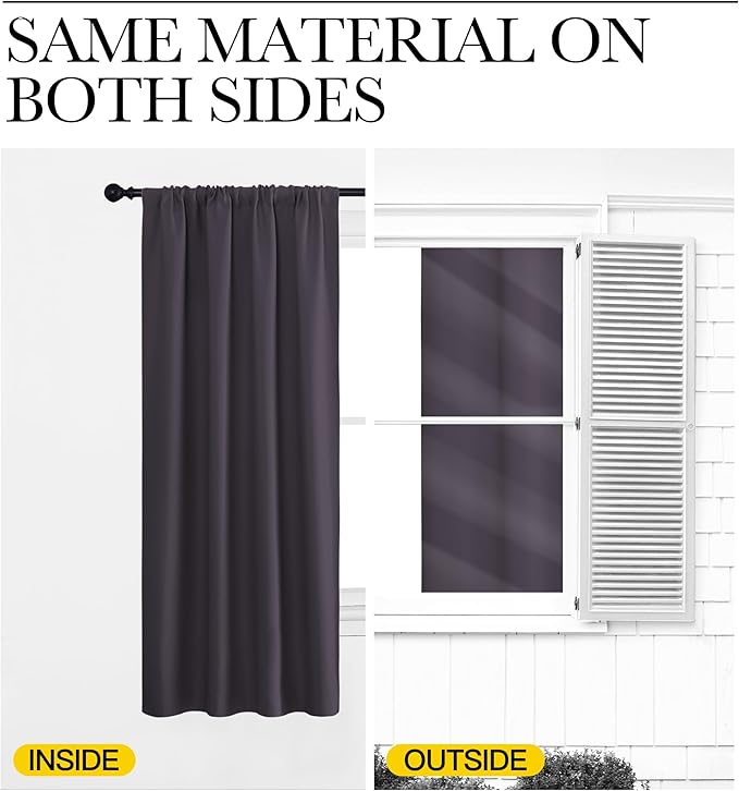 NICETOWN Window Curtains Blackout Drapes, Greyish Purple, 1 Pair, 52 by 72-Inch, Thermal Insulated Solid Rod Pocket Blackout Curtains/Draperies for Living Room