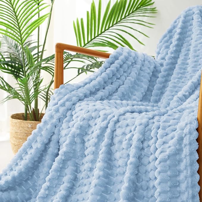 Exclusivo Mezcla Fleece Throw Blanket for Couch, Extra Large Fuzzy Stone Blue Bed Blankets, Soft Cozy Plush Sofa Throws for All Seasons, 50x70 Inches