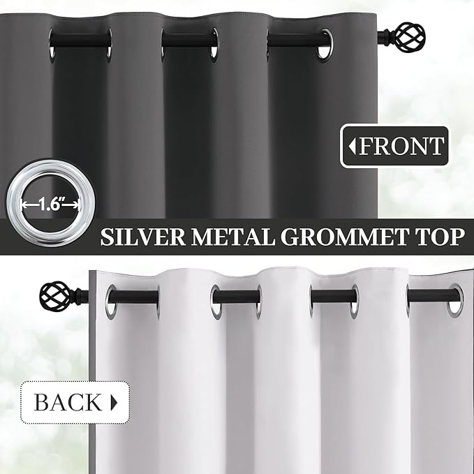 Yakamok Room Darkening 100% Blackout Curtains Grommet Window Treatments with 2 Thick Layers-Charcoal Grey Thermal Insulated Drapes Set of 2 Panels for Bedroom Living Room 38 Inches by 84 Inches Length