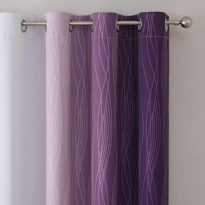 Estelar Textiler Purple and Greyish White Ombre Short Blackout Kitchen Curtains 36 Inch Long, Thermal Insulated Grommet Small Half Window Drapes for Cafe/Basement/RV Camper, 52Wx36L, 2 Panels
