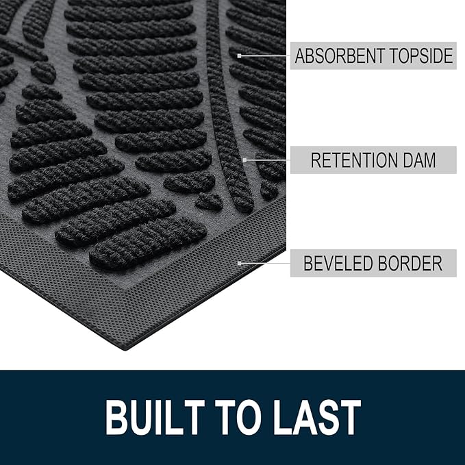 Colorxy Waterproof Doormat, Sturdy Natural Rubber Front Indoor Mat, Non Slip Low Profile Indoor Outdoor Door Mats, Stain and Fade Resistant Floor Mat, Easy Clean Patio Entrance Mat, 59''x23'', Black