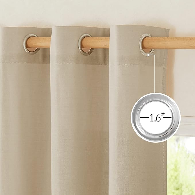 NICETOWN Rustic Linen 132 inch Long Curtains for Living Room, Grommet Privacy Added Thick Linen Weave with Light Filter Window Curtains & Drapes for Bedroom, Angora, W55 x L132, 2 Panels