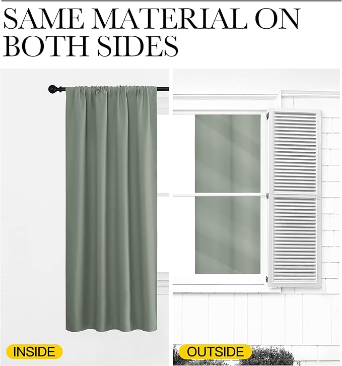 NICETOWN Window Curtains Blackout Drapes - Thermal Insulated Solid Rod Pocket Blackout Curtains/Draperies for Living Room (Sage Green, One Pair, 34 by 40-Inch)
