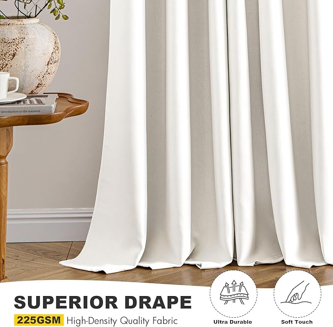 MIULEE Ivory Blackout Curtains for Bedroom Living Room 72 Inches Long 2 Panels, Thermal Insulated Room Darkening Drapes Solid Grommet Noise Reduction Light Blocking Window Treatments 40x72 inch