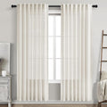 Cream Linen Curtains 80 inch Length for Bedroom Back Tab Light Filtering Privacy Sheer Curtains Modern Farmhouse Coastal Decor Cream Cotton Textured Gauze Curtain 2 Panel Set 52x80