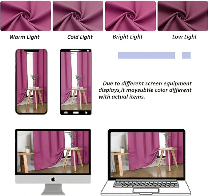 Simplebrand Ava Hot Pink Short Blackout Curtains for Bedroom 54 Inches Long 2 Panels Set, Solid Thermal Insulated, Energy Saving Window Treatment Curtains Blackout Drapes, W40 x L54 Inch